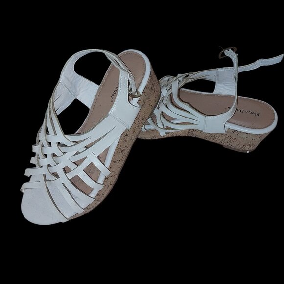 Pierre Dumas White Strappy Sandal New Cork Sole size 8M Spring, Summer - Picture 2 of 4